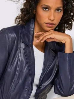 Blazer en cuir à col revers et poches décoratives