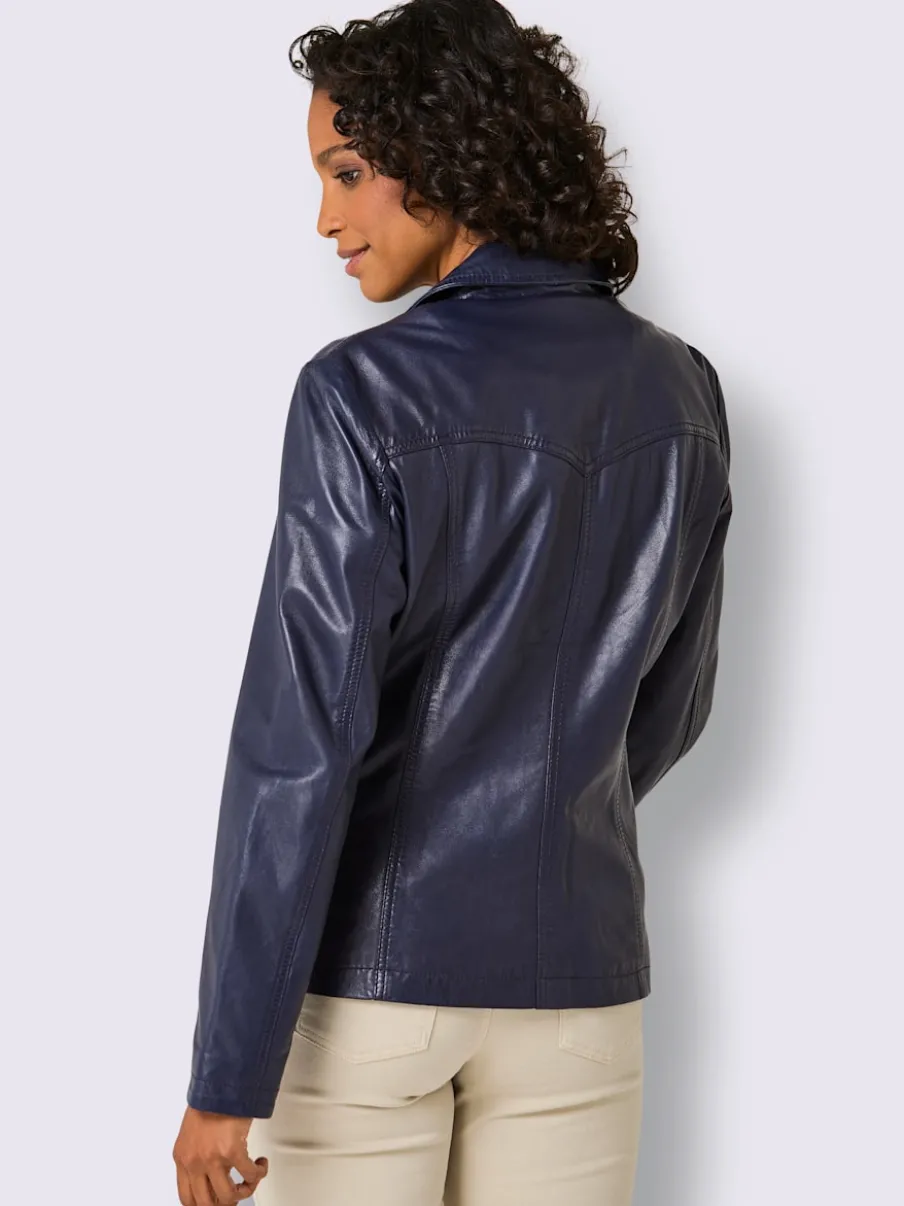 Blazer en cuir à col revers et poches décoratives