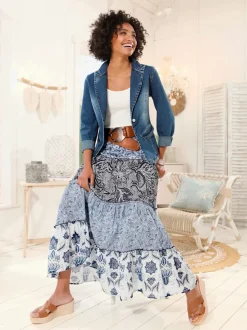 Blazer en jean à col à revers et manches longues