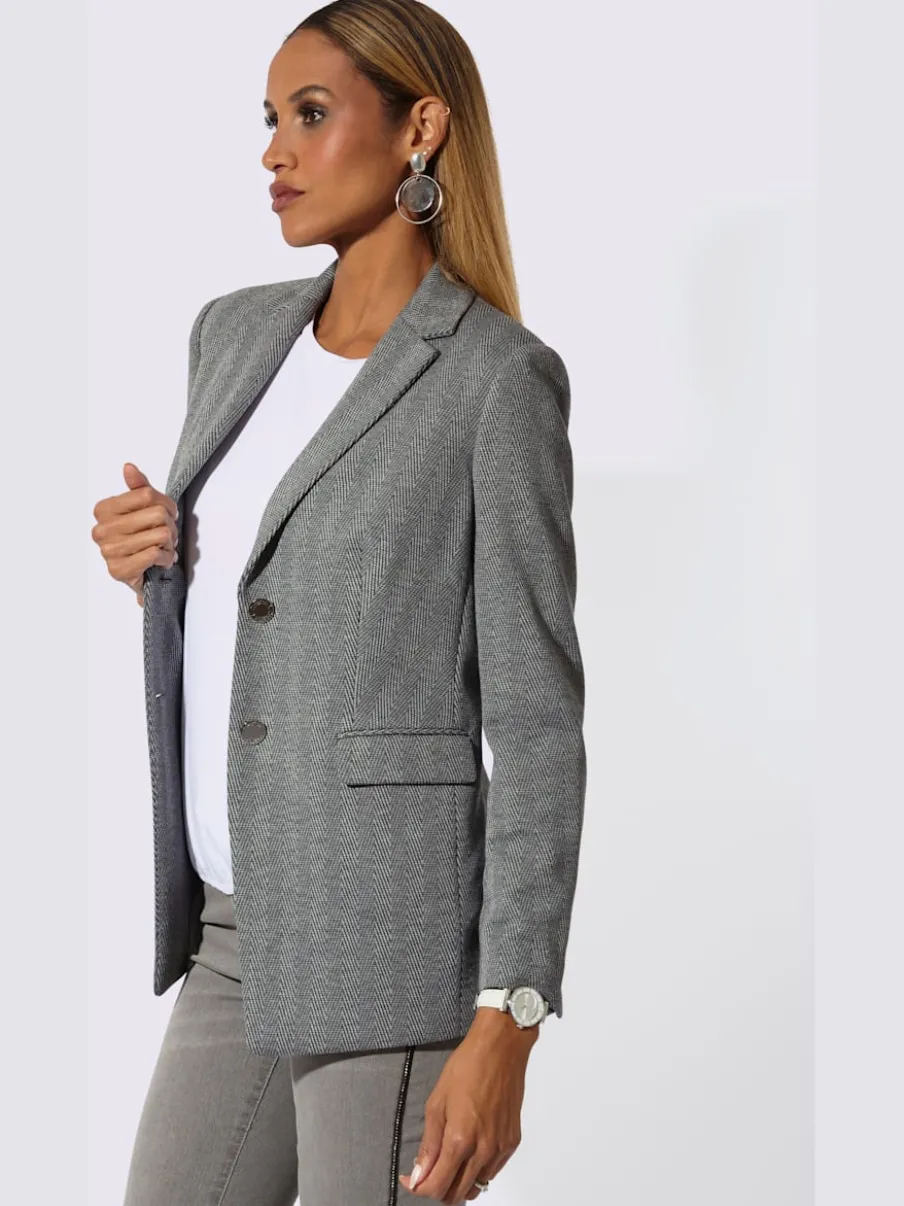 Blazer en jersey à col revers et manches longues avec motif chevron