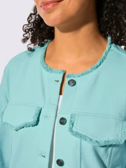 Blazer en jersey à col rond et manches longues avec franges