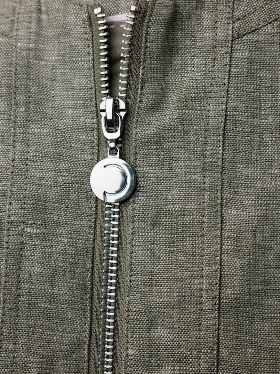 Blazer en lin avec col rond et poches zippées