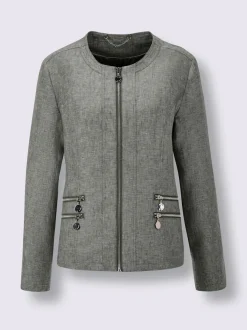 Blazer en lin avec col rond et poches zippées