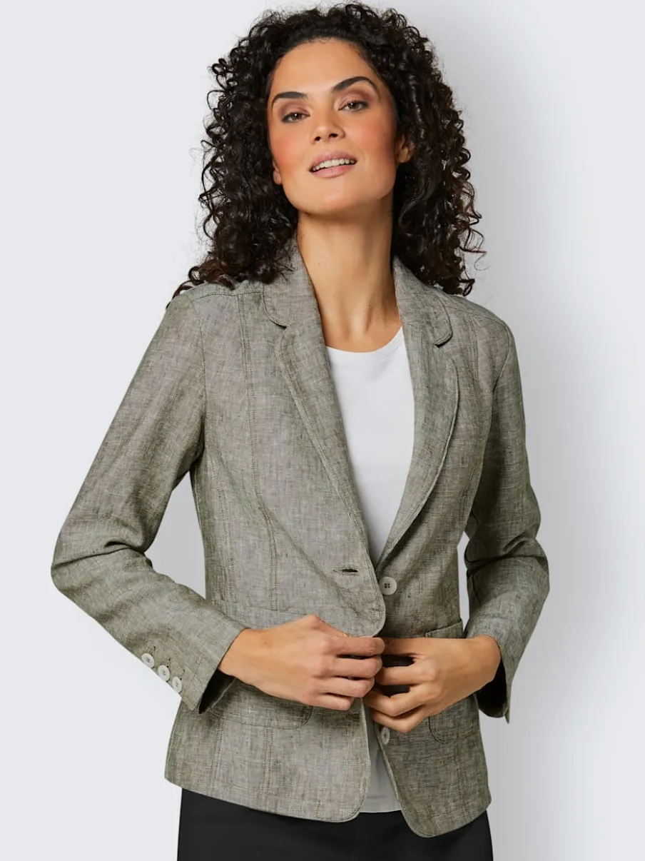 Blazer en lin froissé avec poches et col arrondi