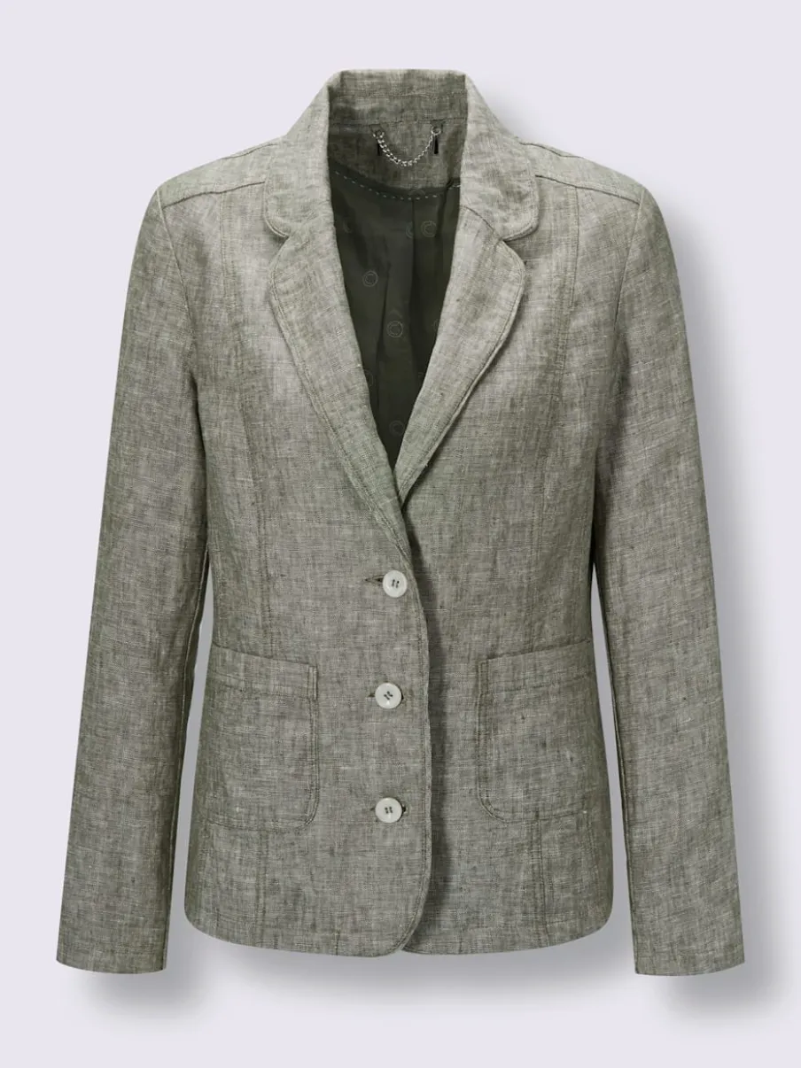 Blazer en lin froissé avec poches et col arrondi