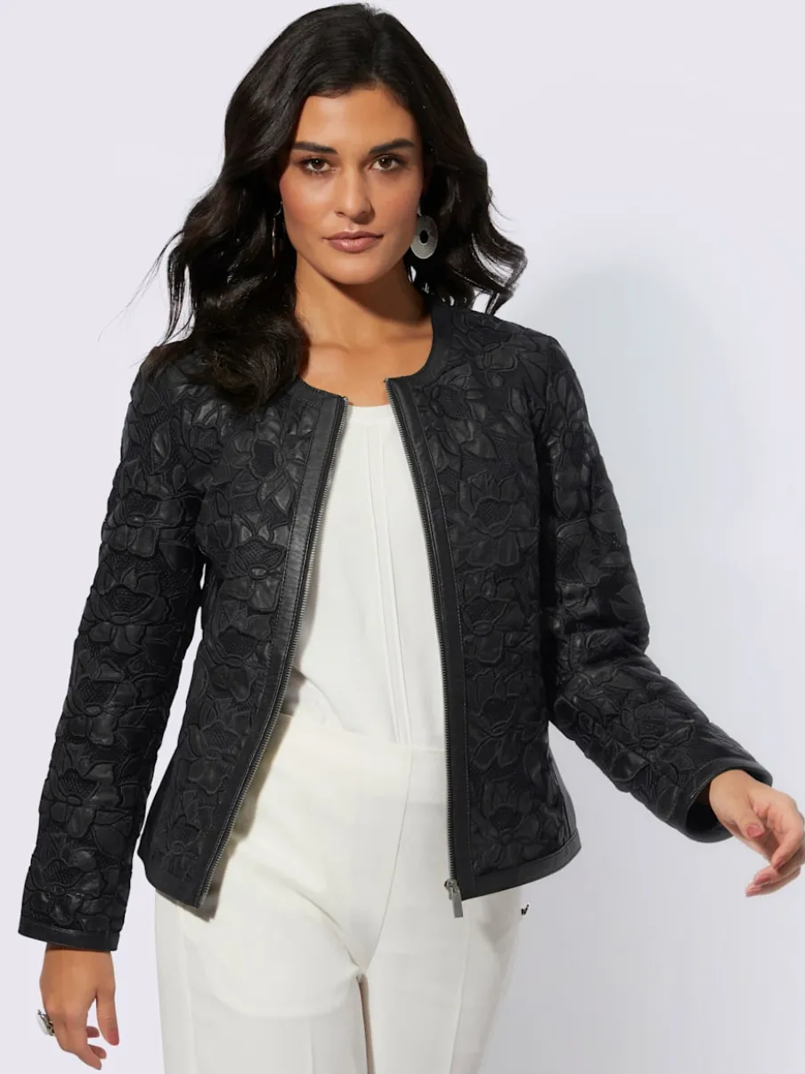 Blazer en maille et cuir d'agneau nappa brodé