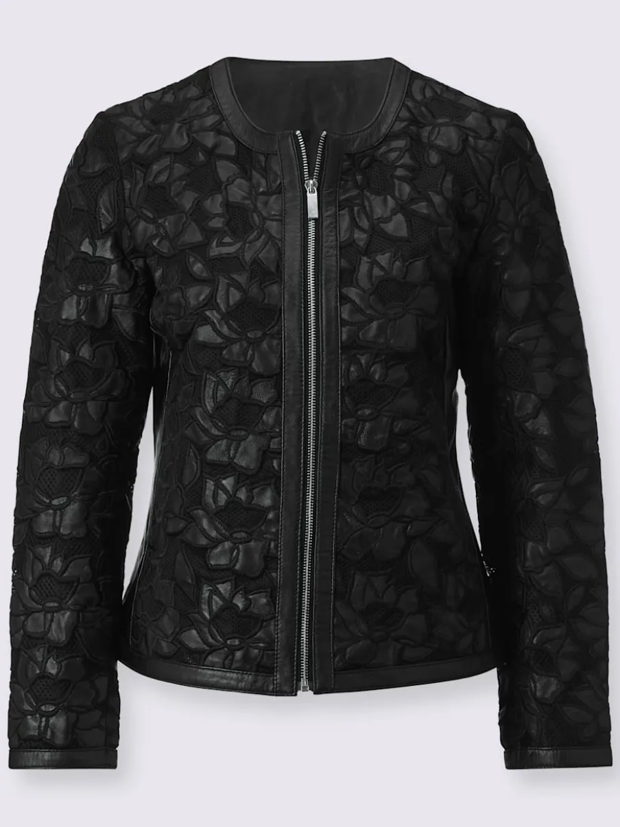 Blazer en maille et cuir d'agneau nappa brodé