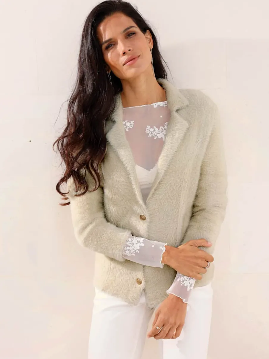 Blazer en tricot fil moelleux à poils longs