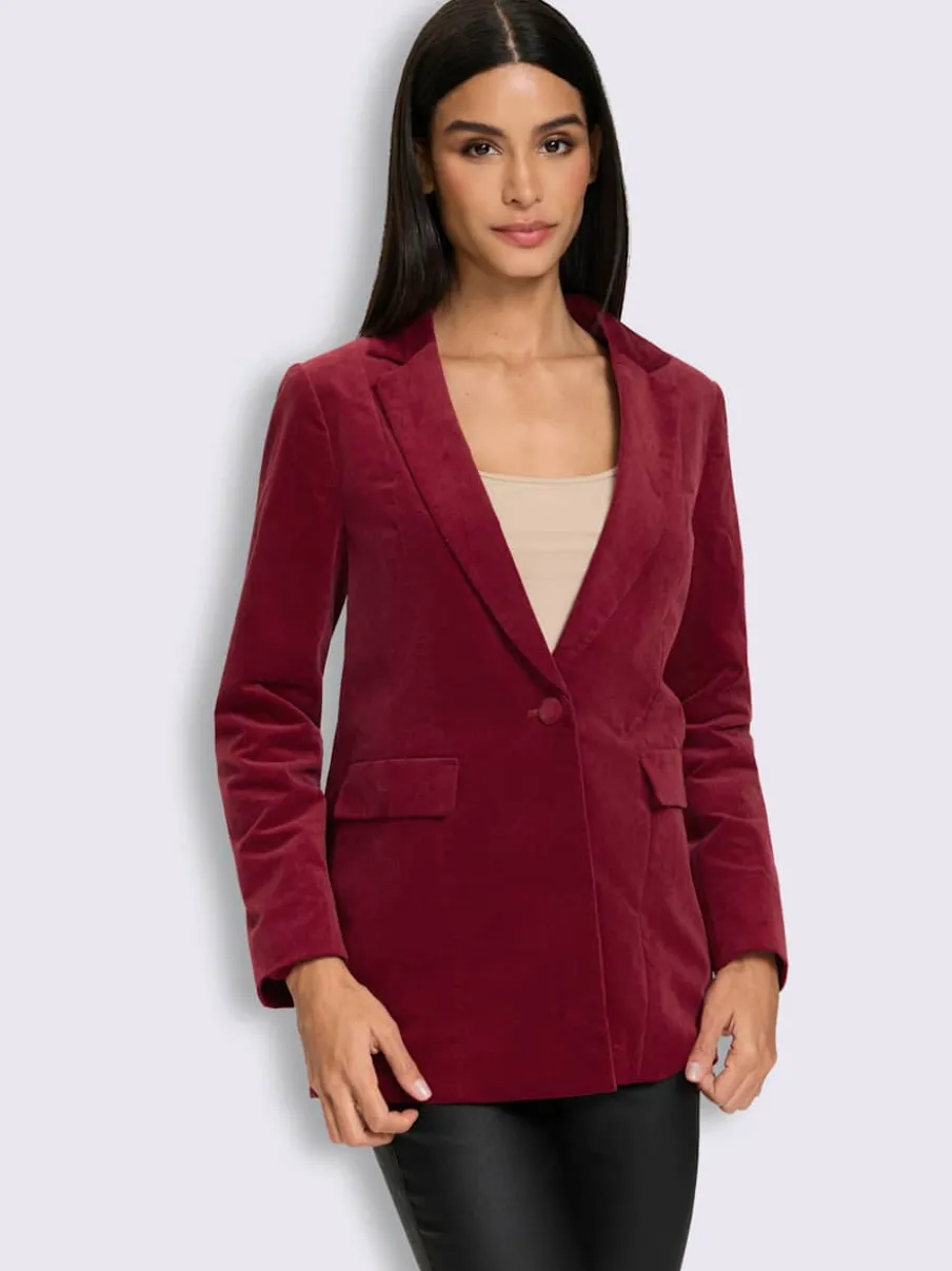 Blazer en velours fermeture à 1 bouton