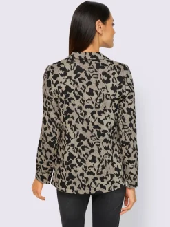 Blazer jacquard animal à col revers et poches raglan