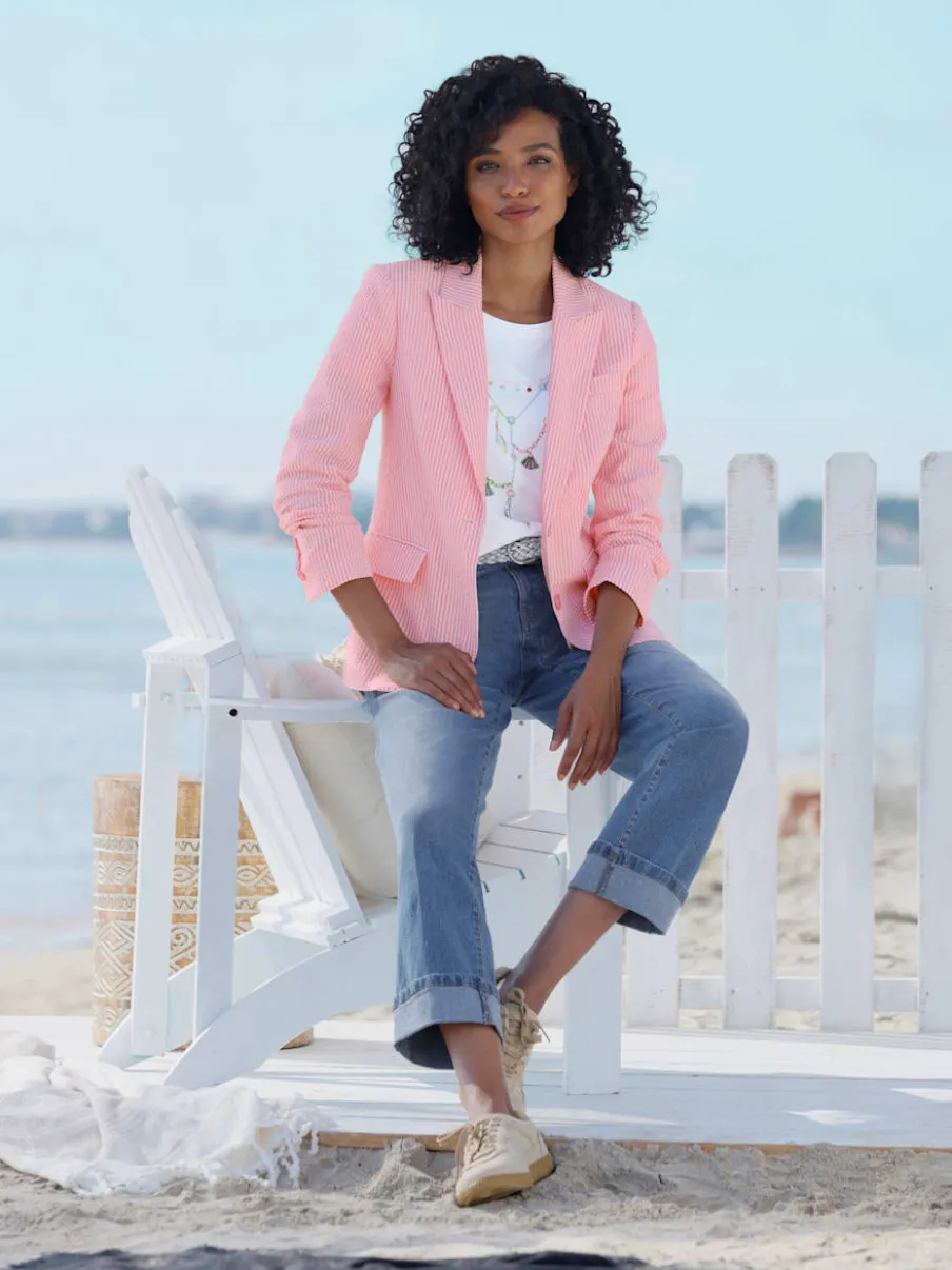 Blazer léger à rayures avec col à revers et manches longues