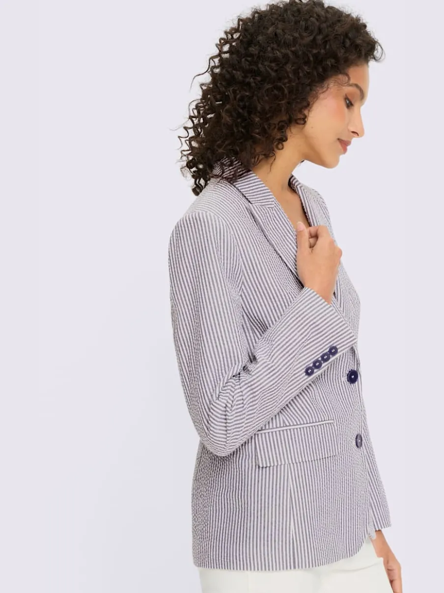 Blazer léger à rayures avec col à revers et manches longues