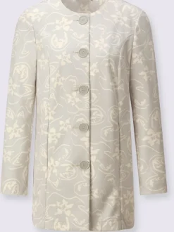 Blazer long à col rond et à patte de boutonnage avec motif floral