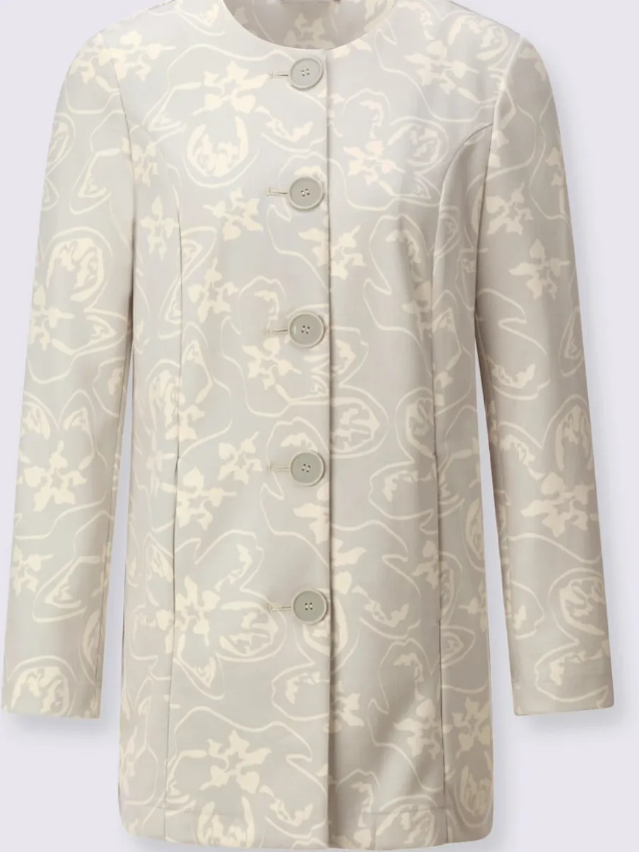 Blazer long à col rond et à patte de boutonnage avec motif floral