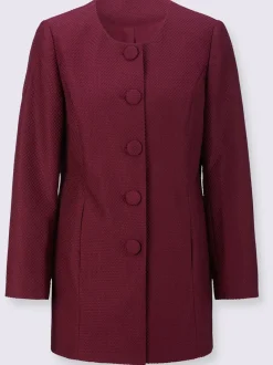 Blazer long à encolure ronde et poches avec finition jacquard