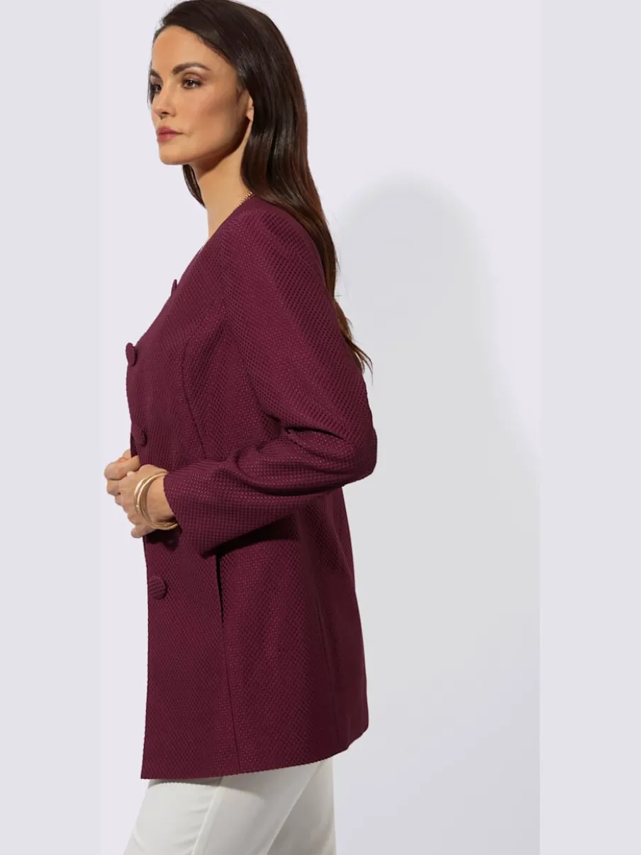 Blazer long à encolure ronde et poches avec finition jacquard