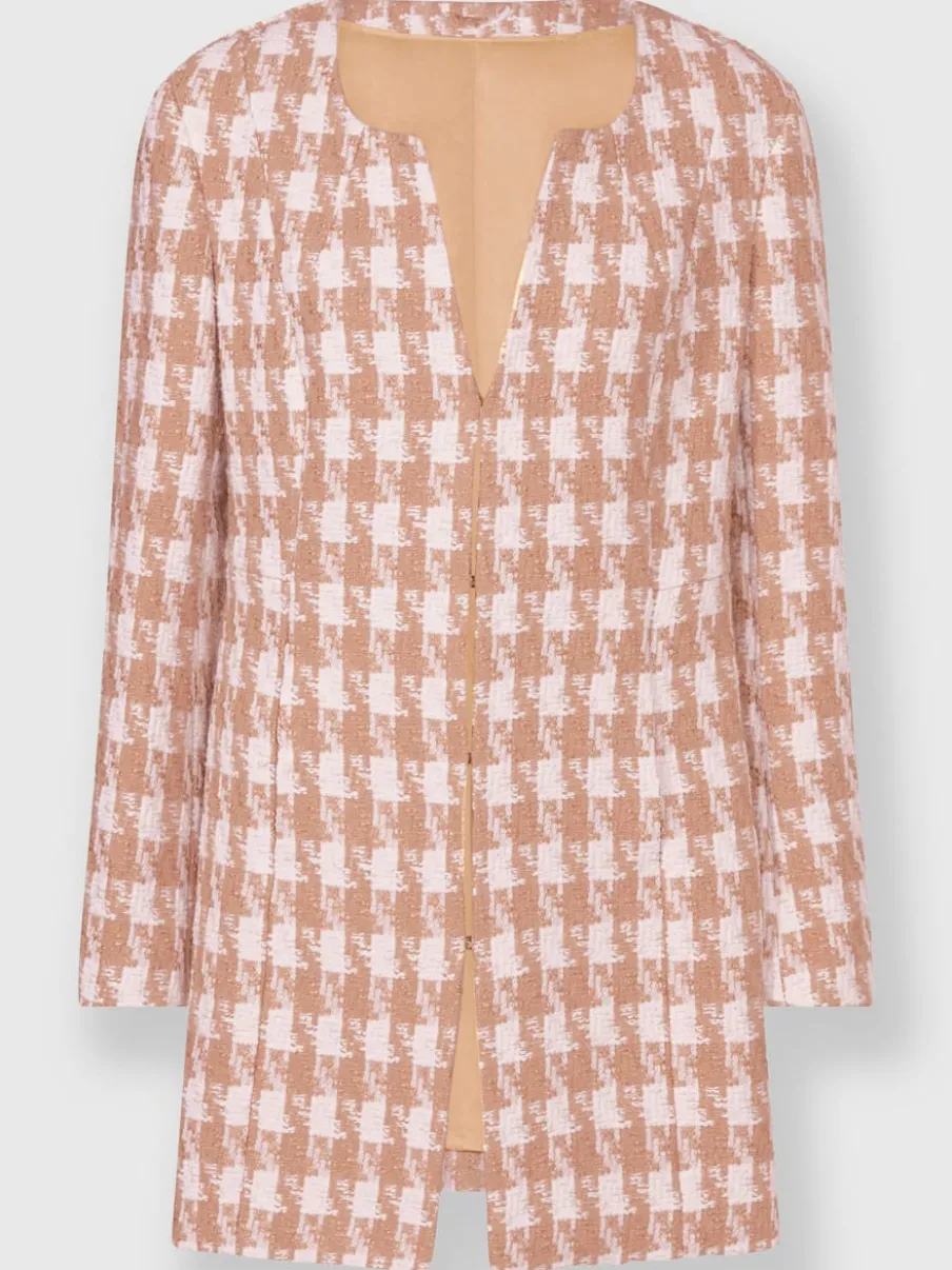 Blazer long motif pied-de-poule avec poches cousues