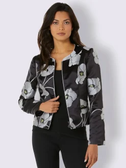 Blazer à motifs floraux en col rond avec poches passepoilées