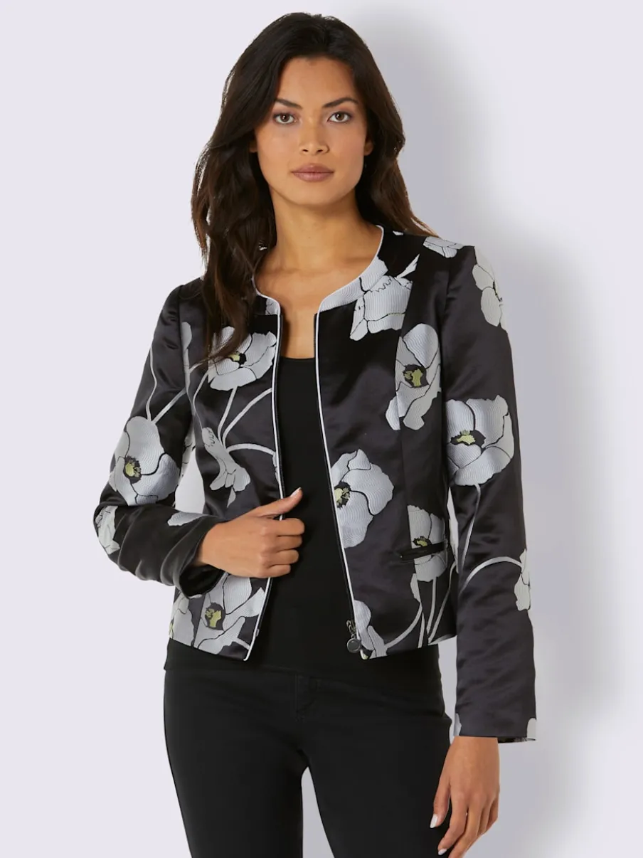 Blazer à motifs floraux en col rond avec poches passepoilées