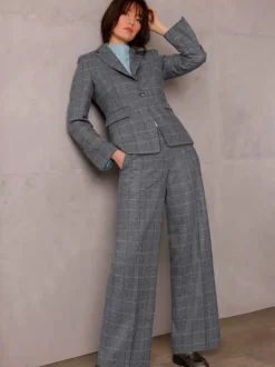Blazers à carreaux avec col à revers et poches