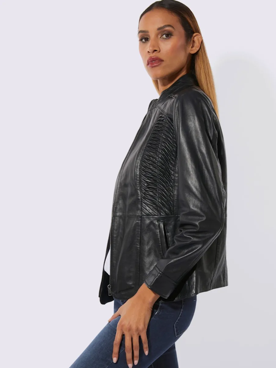 Blazers en cuir agneau nappa avec col montant smocké