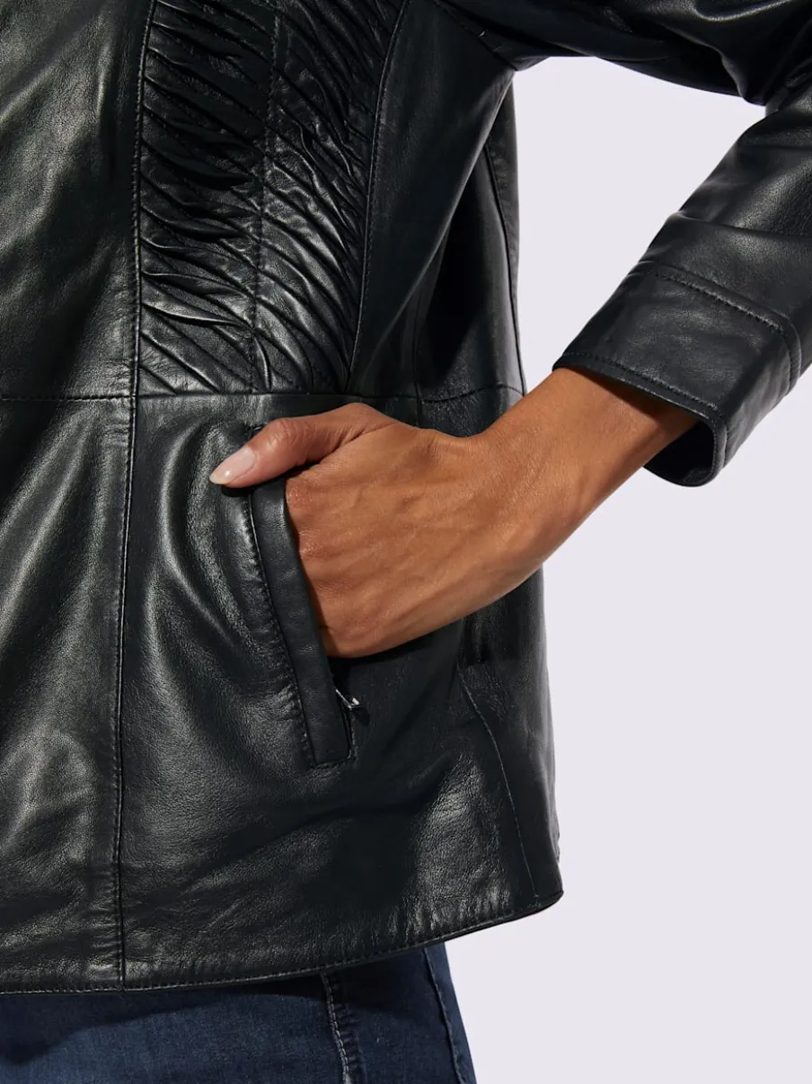 Blazers en cuir agneau nappa avec col montant smocké