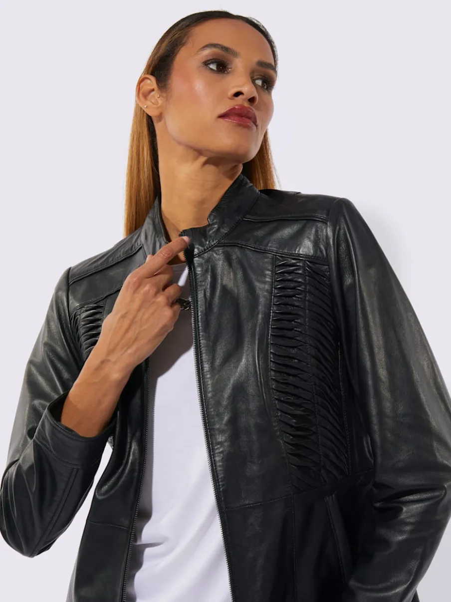 Blazers en cuir agneau nappa avec col montant smocké