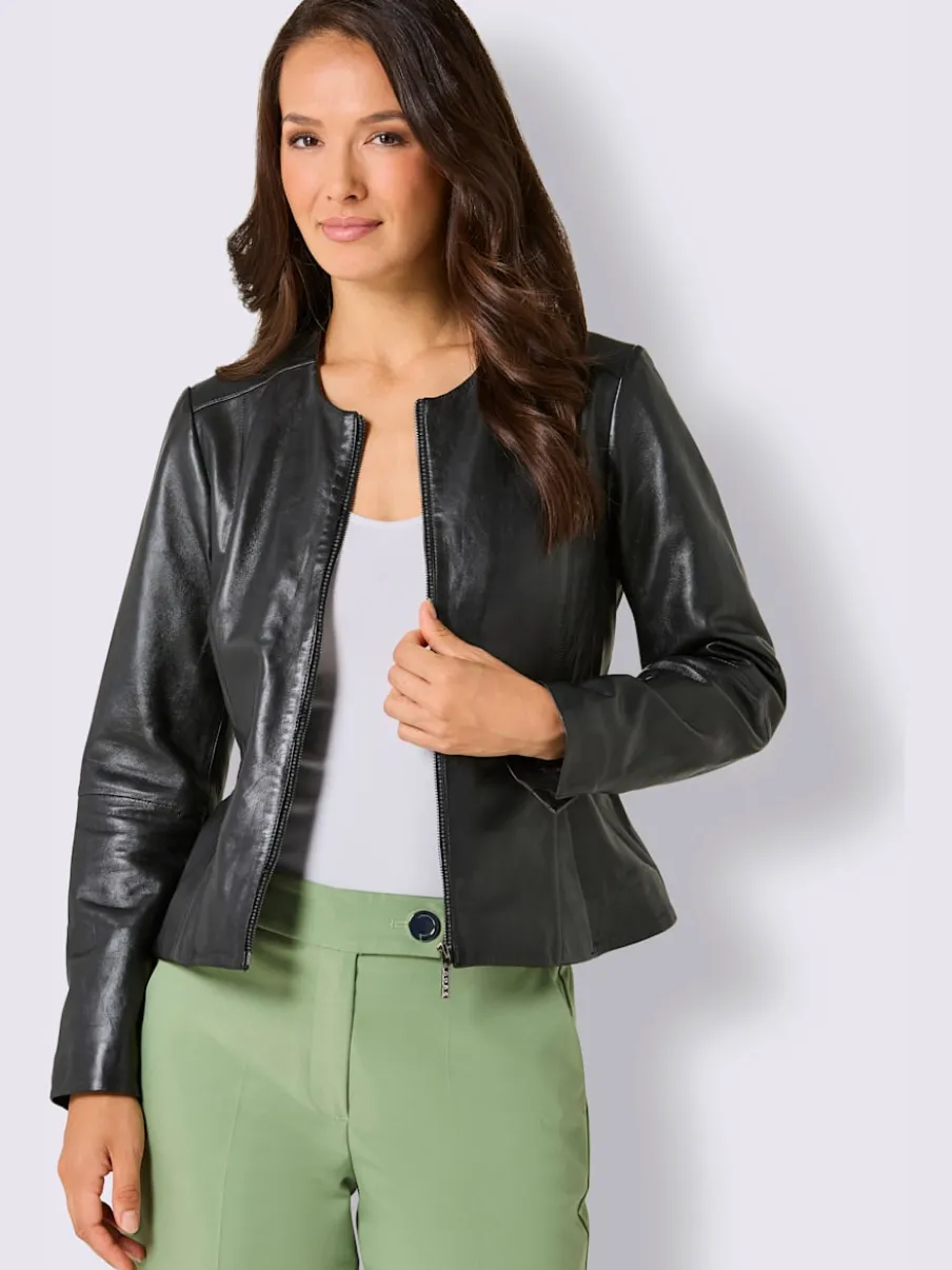Blazers en cuir nappa avec glissière et poches biaisées