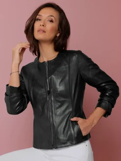 Blazers en cuir nappa avec glissière et poches biaisées