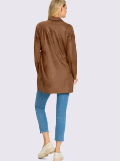 Blazers en imitation cuir avec col à revers et manches longues