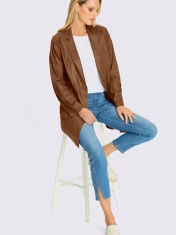 Blazers en imitation cuir avec col à revers et manches longues