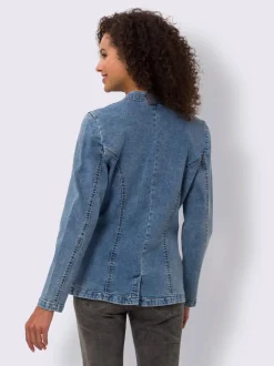 Blazers en jean avec col montant et poches décoratives