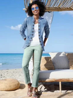 Blazers en jean avec col montant et poches décoratives