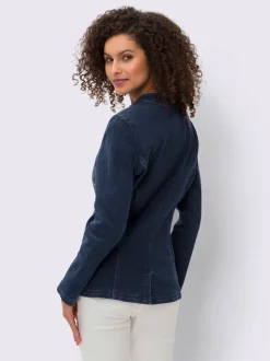 Blazers en jean avec col montant et poches décoratives