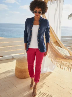 Blazers en jean avec col montant et poches décoratives