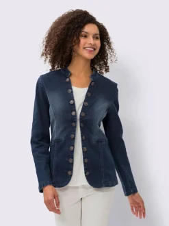 Blazers en jean avec col montant et poches décoratives