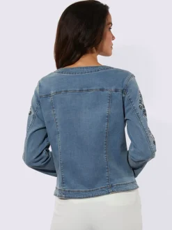 Blazers en jean avec manches brodées et poches intégrées