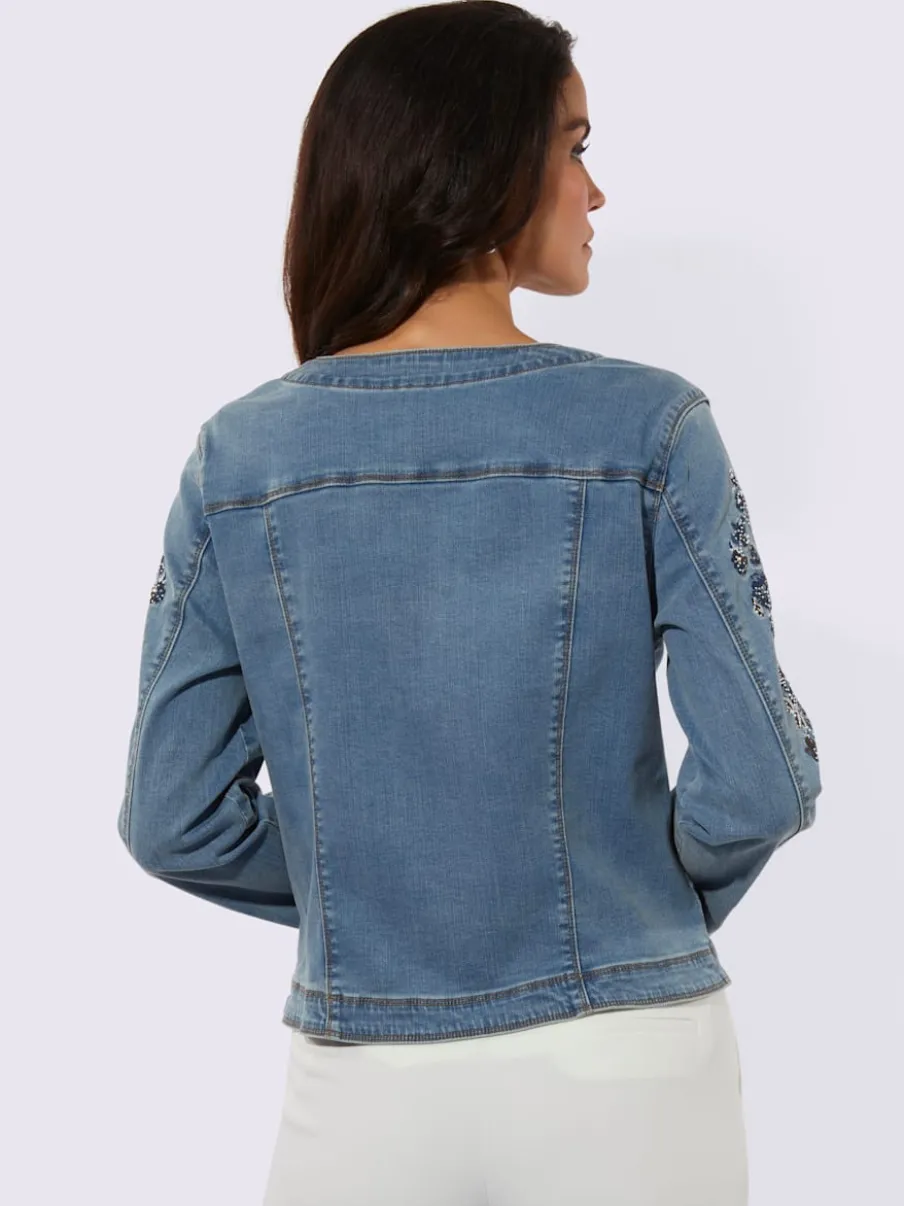 Blazers en jean avec manches brodées et poches intégrées