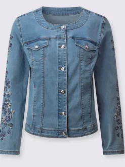 Blazers en jean avec manches brodées et poches intégrées