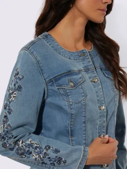 Blazers en jean avec manches brodées et poches intégrées