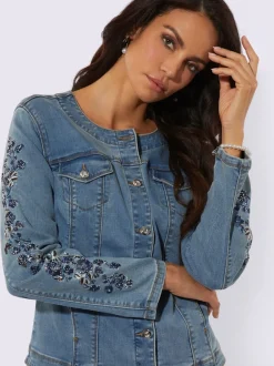 Blazers en jean avec manches brodées et poches intégrées