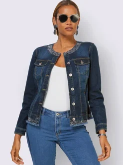 Blazers en jean avec poches et embellissements brillants