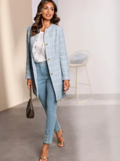 Blazers longs avec paillettes et boutons dorés doublés