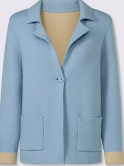 Blazers à revers avec boutons et poches en tricot côtelé
