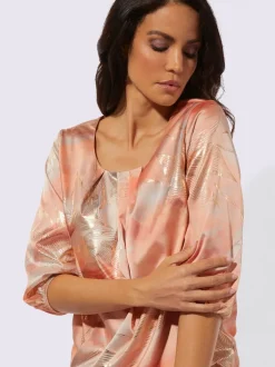 Blouse à col rond plissé et manches 3/4 élastiquées
