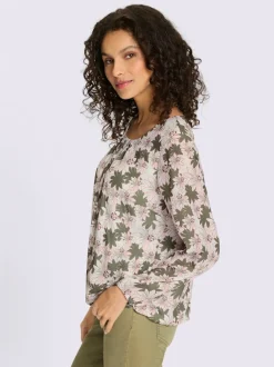 Blouse à encolure ronde et manches longues florales