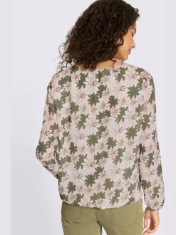 Blouse à encolure ronde et manches longues florales