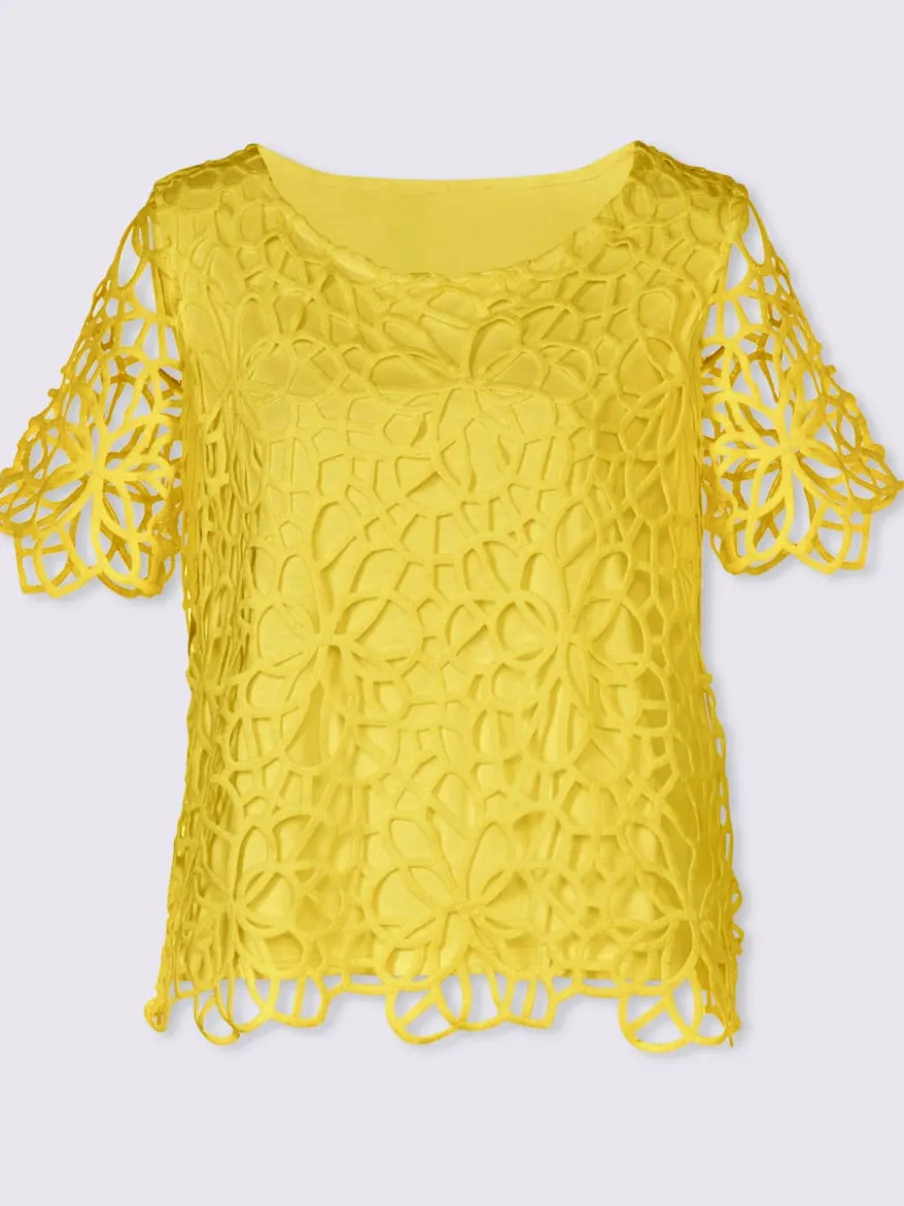 Blouse en dentelle avec col rond et manches courtes