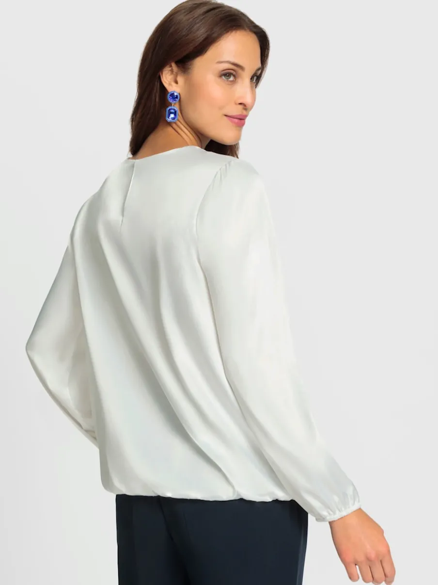 Blouse en satin avec fronces et bords-côtes extensibles
