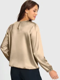 Blouse en satin avec fronces et bords-côtes extensibles